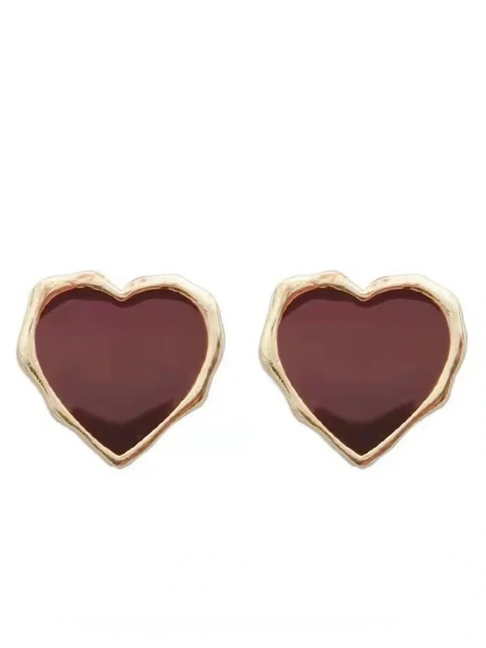 ***Dainty Gold Heart Stud Earrings with Red Enamel